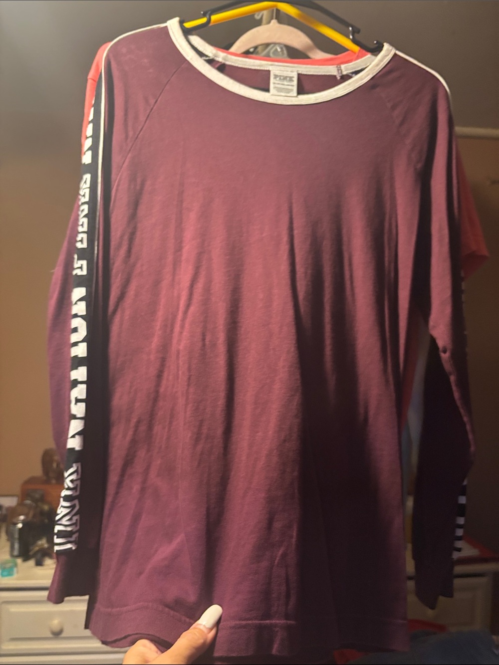 Victoria's Secret Burgundy Long-Sleeve Crewneck with Contrast Trim